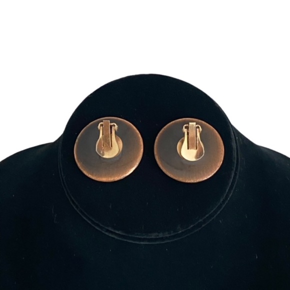 Enamel Peacock Feathers Green and Gold Clip-on Earrings - Picture 2 of 5